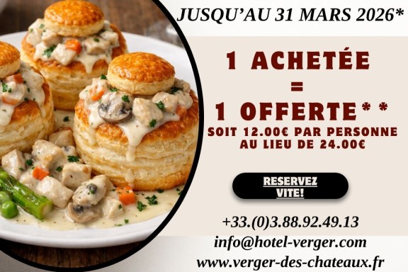 Promo* Bouchée à la reine maison : 1 achetée = 1 offerte ** de janvier à mars 2026 (sauf le 14 février 2026)